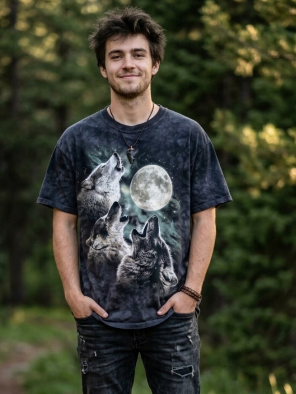The Mountain 3 Wolf Moon T-Shirt Vintage Tie Dye Graphic Grunge Medium 100% Cott